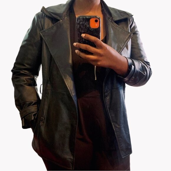 CHEROKEE BLACK LEATHER COAT GENUINE LEATHER JACKET WITH ZIPPER NWOT SIZE SMALL - Picture 8 of 9